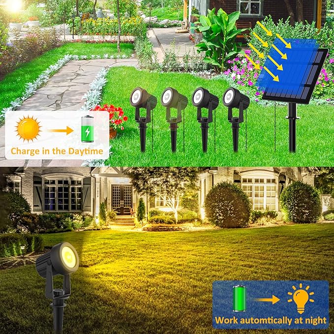 T-SUNUS Solar Christmas Spotlight Outdoor Warm White 3000K, 4-in-1 Spot Lights - Image 2