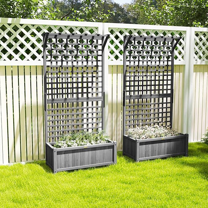Outsunny Wood Planter with Trellis, Raised Garden Bed - Image 9