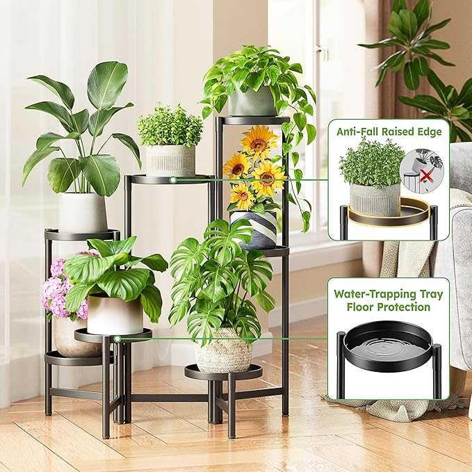 7 Tiered Metal Corner Plant Stand Indoor Outdoor, Tall Large Folding Rack - Image 4
