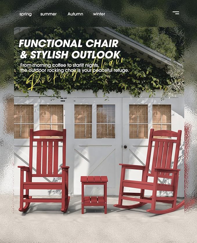KINGYES Outdoor Rocking Chair, Weather Resistant Patio Rocking Chairs High Back - Image 3
