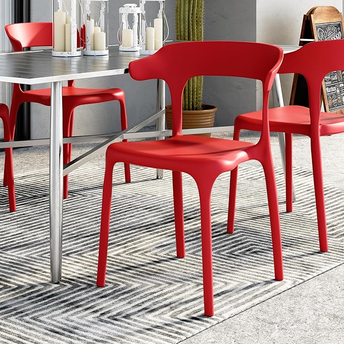 VECELO 4 Pack Plastic Stacking Chairs, Stackable Dining Chairs - Image 8