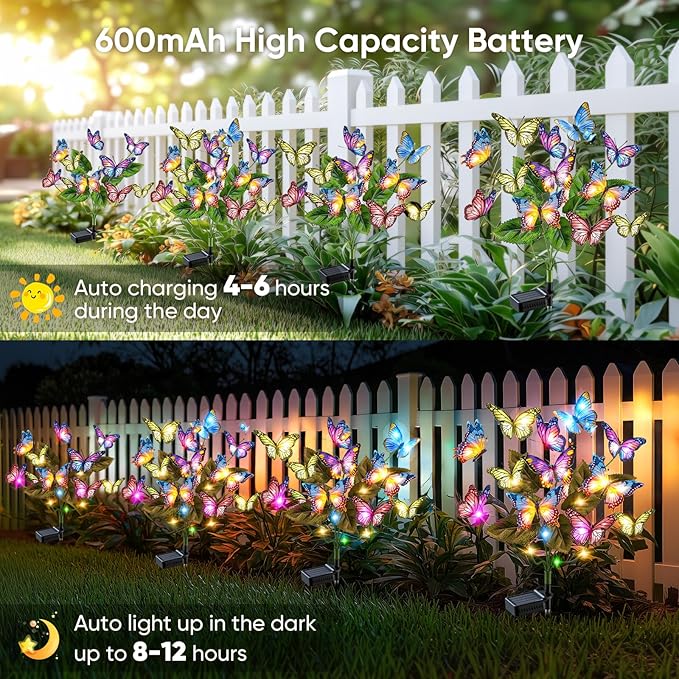 Solar Lights Outdoor Garden Decor: 6 Pack 102 Silk Butterflies - Image 6