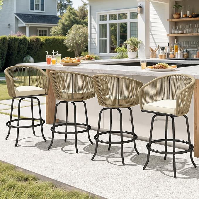 DWVO Outdoor Counter Height Bar Stools Set of 4, Patio Swivel Bar Chairs by DWVO