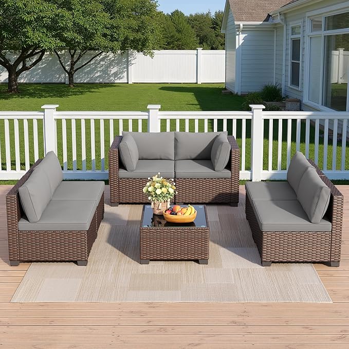 7 Pieces Outdoor Patio Furniture Set, PE Rattan Outdoor Wicker Sectional - Image 8