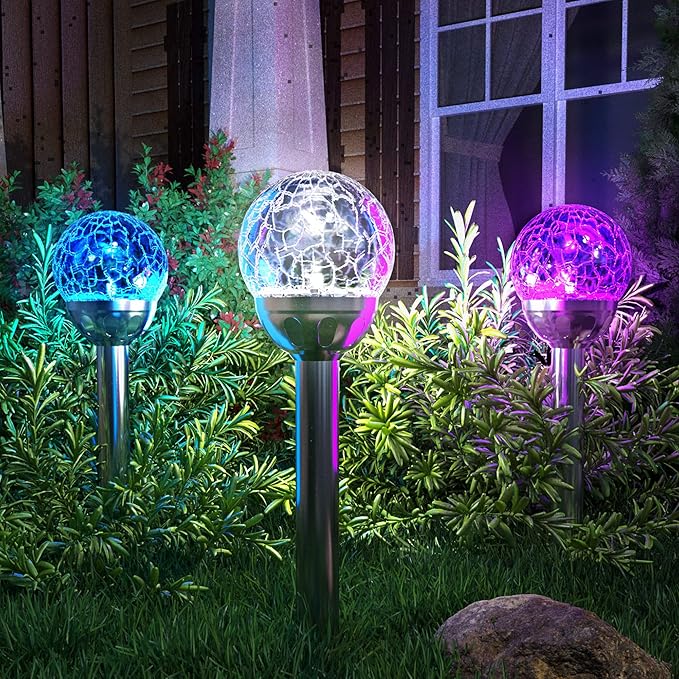 GIGALUMI Solar Outdoor, Cracked Glass Ball Solar Garden Lights, Color Changing - Image 6