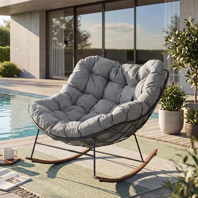 Grand patio Outdoor Rocking Chair, E-Coated Modern Cozy Lounge Rocker Chair - Image 7