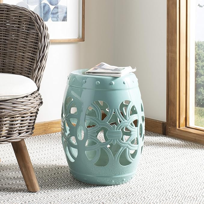 Safavieh Imperial Vine Ceramic Decorative Garden Stool, Light Blue - Image 2