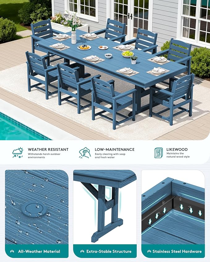 SERWALL 9 Piece Outdoor Dining Set - Image 4