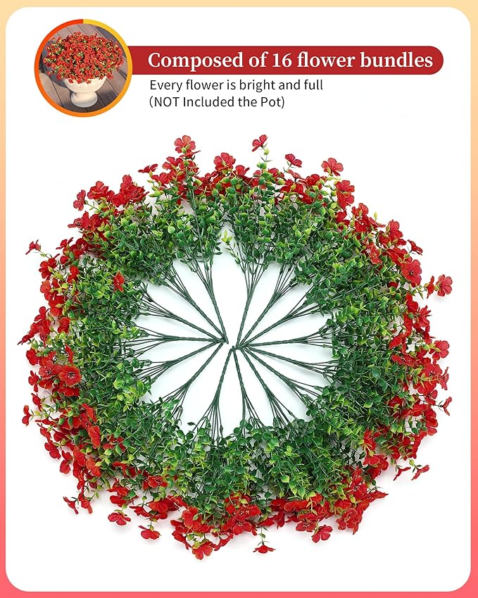 Faux Flowers for Outdoor Planters 16 Bundles UV Resistant Artificial Eucalyptus - Image 3