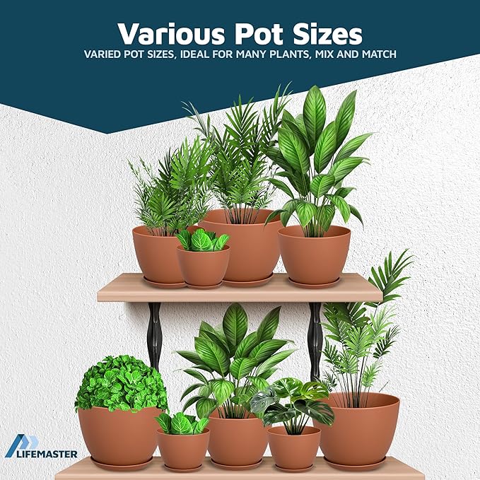 Terracotta Plant Pots with Drainage Holes & Saucers 20 Pack, Indoor & Outdoor - Image 4