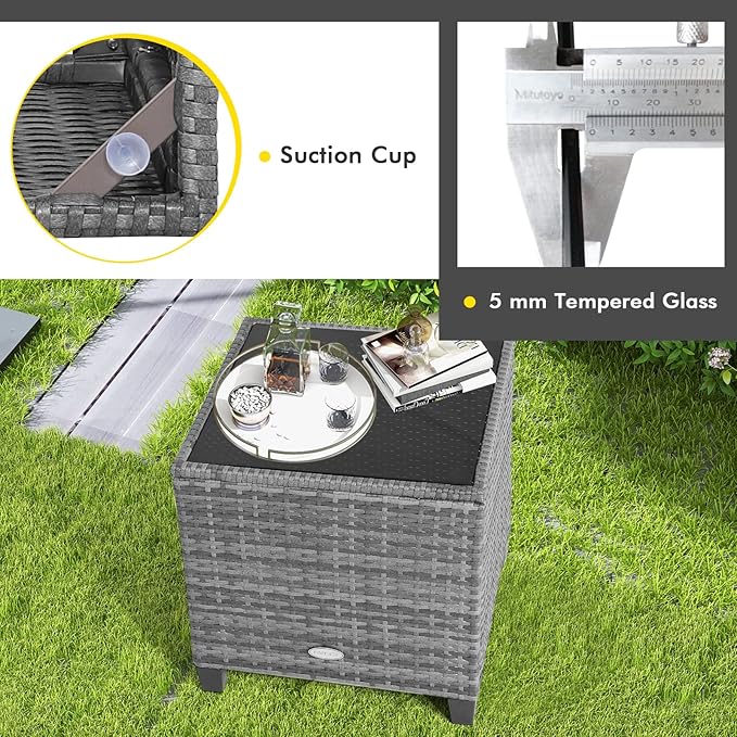 Tangkula 3 Pieces Patio Furniture Set, Outdoor PE Rattan Conversation Chair Set - Image 7
