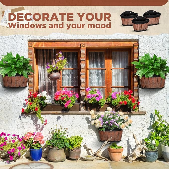 Layhit 6 Pcs Wall Hanging Planters Outdoor Pot Planter Wine Barrel Planter - Image 3
