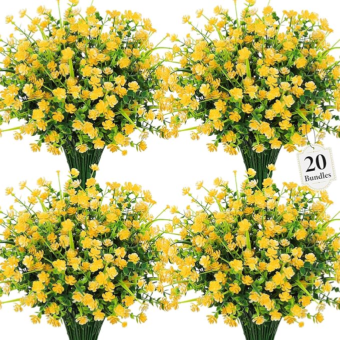 20 Bundles Artificial Flowers for Outdoors Fake Plastic Flowers UV Resistant by Besteek