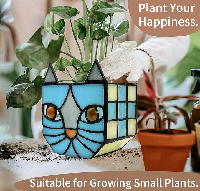 Stained Glass Blue Cat Planter, Plant pots - Image 6