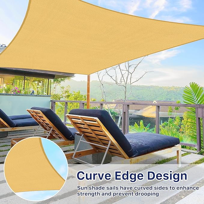 10'x13' Sun Shade Sail, UV Protection Outdoor Shade, Curved Tear Resistant - Image 5