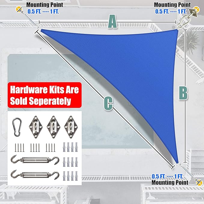 Amgo Custom Size 17' x 19' x 25.5' Blue Right Triangle Sun Shade Sail Order to - Image 7