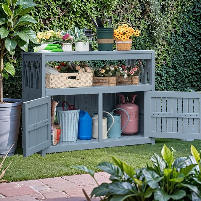 Greesum 2-Tier Outdoor Storage Cabinet in Acacia Wood, - Image 4