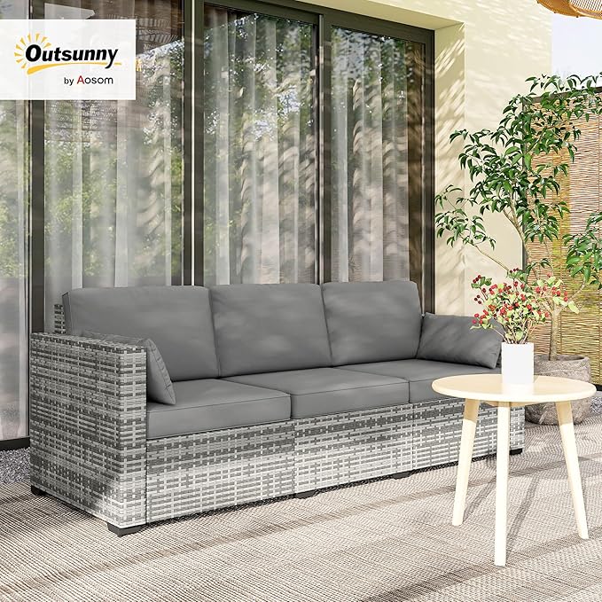 Outsunny Patio Couch PE Wicker Deep Seating Outdoor Sofa - Image 2