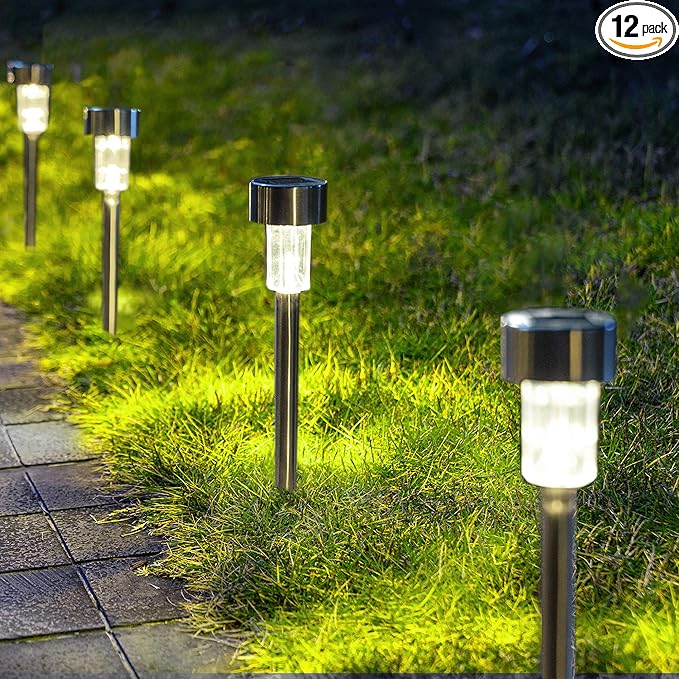 GIGALUMI Solar Pathway Lights, Stainless Steel IP44 Waterproof Auto On/Off by GIGALUMI
