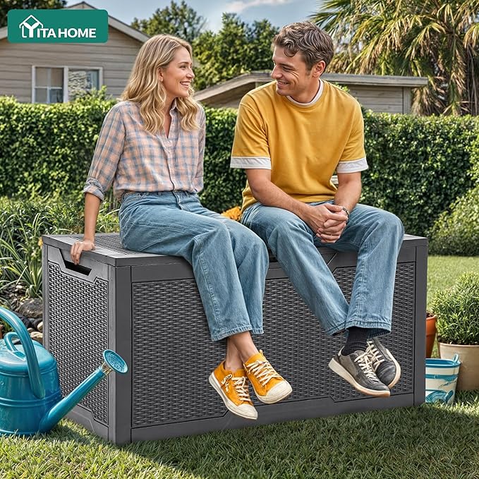 YITAHOME 100 Gallon Resin Deck Box, Weather Resistant Outdoor Storage Box - Image 2