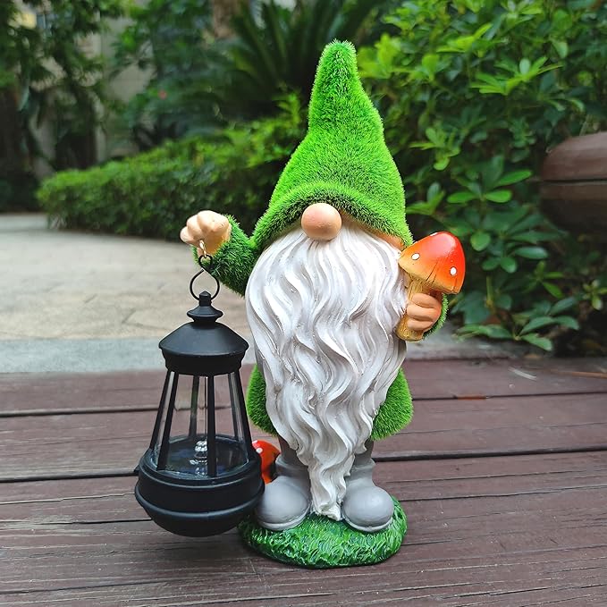 Gnomes Solar Garden Statues, Resin Gnome Figurine Decorations Holding Mushroom - Image 2