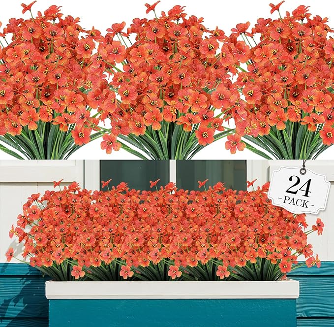 AGIRL 24 Bundles Artificial Fall Flowers Outdoor Indoor Decoration, Fake by AGIRL