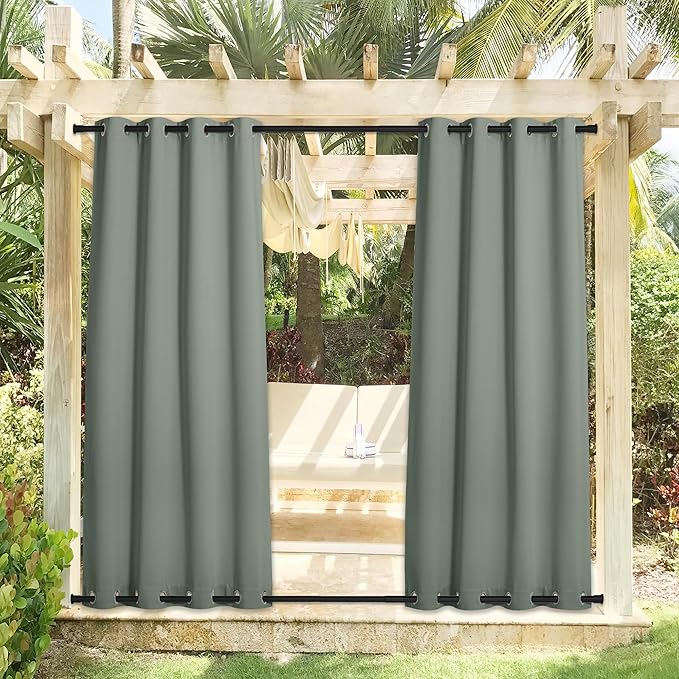 NICETOWN 2 Panels Sage Green Outdoor Patio Curtains 108 inches Long Waterproof - Image 2