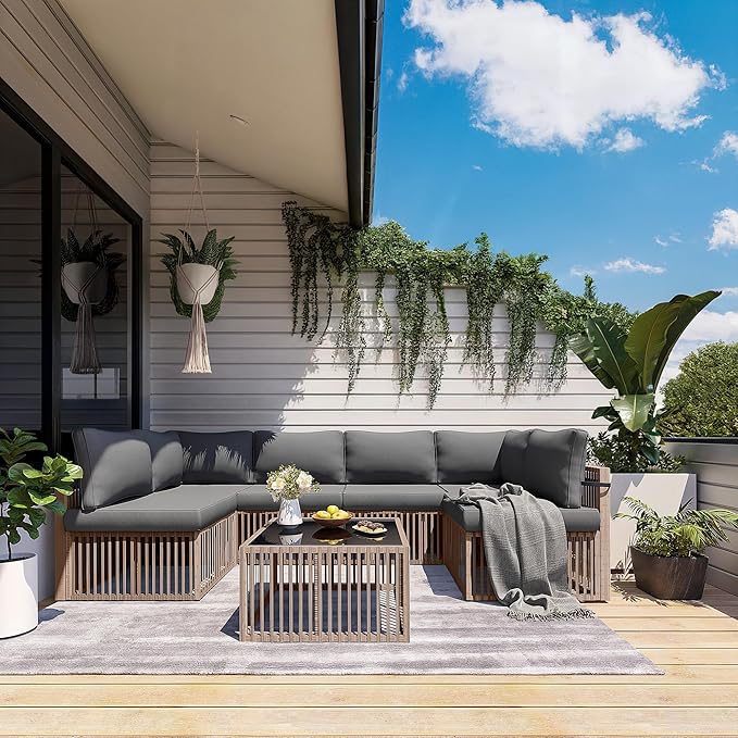 Pamapic 7 Piece Outdoor Sectional Sofa Set, All-Weather Patio Furniture - Image 2