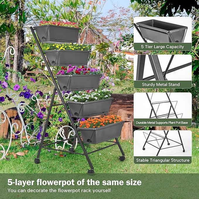 GENMOUS 5 Tier Raised Garden Bed Tall 45FT Vertical Elevated Garden Planter - Image 4