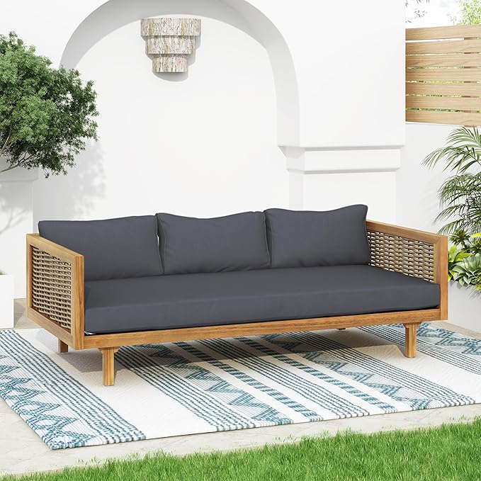 Merax 67.5" Outdoor Patio Daybed 3 Seater Sofa Bed, Acacia Wood Frame - Image 3