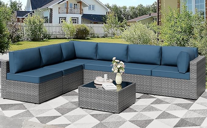 Shintenchi 7 Pieces Outdoor Patio Furniture Sets, Patio Sectional Sofa Couch - Image 3