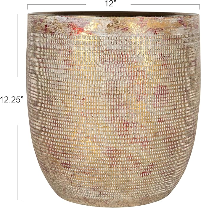 Creative Co-Op Embossed Textured Stoneware Planter, Metallic Gold - Image 2
