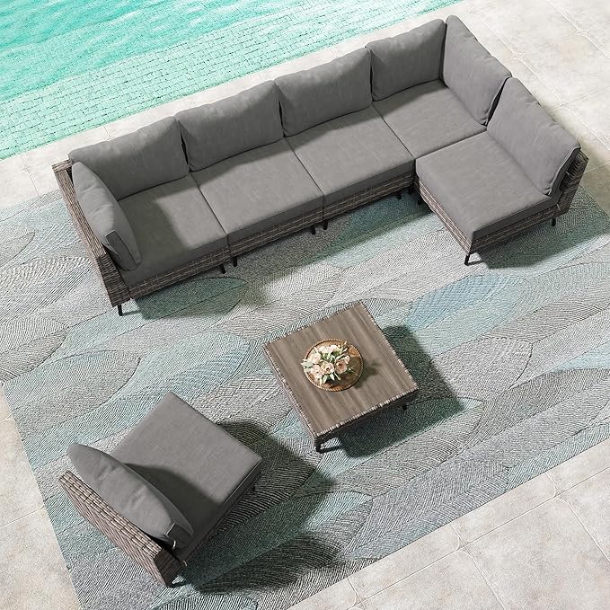 LAUSAINT HOME Outdoor Patio Furniture, 7 Piece Outdoor Sectional Sofa PE Rattan - Image 8
