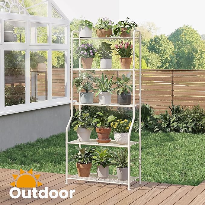 5-Tier Corner Plant Stand, Metal Black Flower Pot Rack, Indoor Outdoor Heavy - Image 6