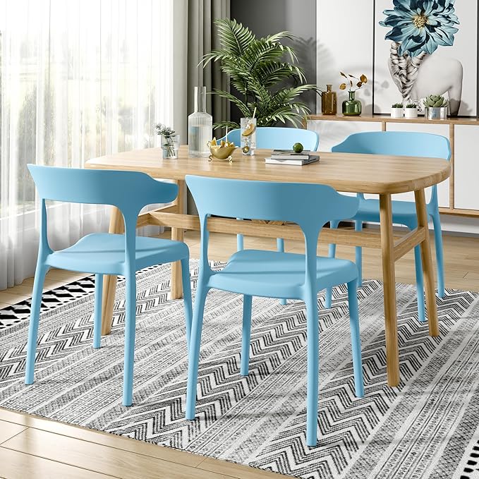 VECELO 4 Pack Plastic Stacking Chairs, Stackable Dining Chairs - Image 2