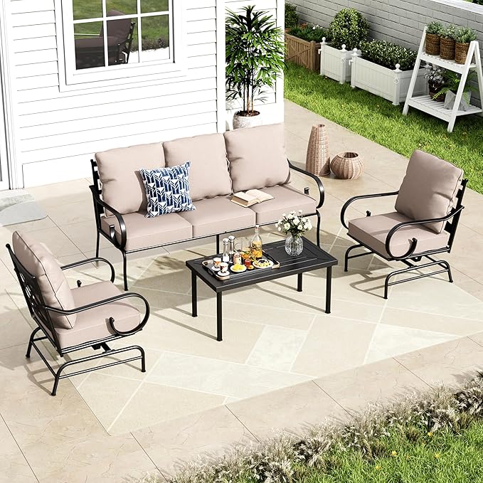 MFSTUDIO 5 Seats Large Metal Patio Conversation Sets, 4 Pieces Outdoor Patio by MFSTUDIO