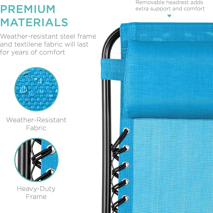 Best Choice Products Set of 2 Adjustable Steel Mesh Zero Gravity Lounge Chair - Image 6