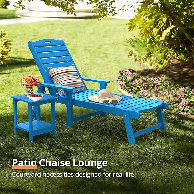 LUE BONA Outdoor Chaise Lounge Chairs Set of 4, HDPS Chaise Lounger, 5 - Image 4