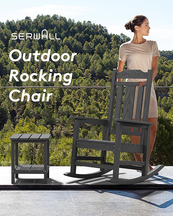 SERWALL Gray Outdoor Rocking Chair Set of 4, All Weather Patio Rocking Chair - Image 8
