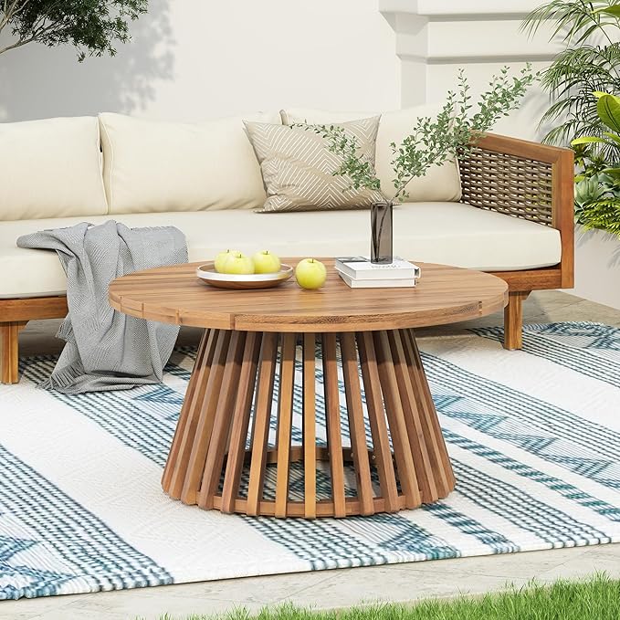 Merax Patio Outdoor Acacia Wood Round Coffee Table - Image 2
