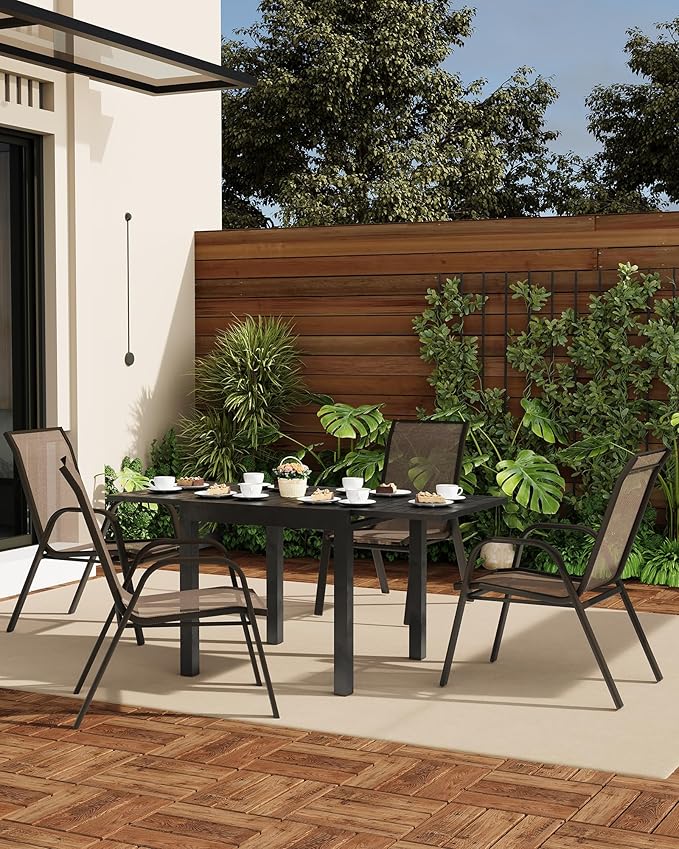 Outdoor Stackable Dining Chairs Set of 4, High-Back Patio Stacking Chairs - Image 4