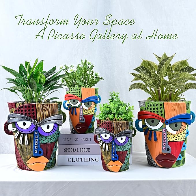 Abstract Face Planter Pots for Plants, Hand-Painted Colorful Flower Pots - Image 6