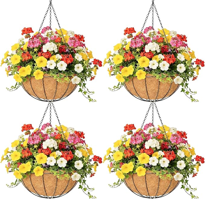 4 Pack 14 Inch Hanging Baskets for Plants Outdoor Metal Hanging Planter Hanging by Qusuxi