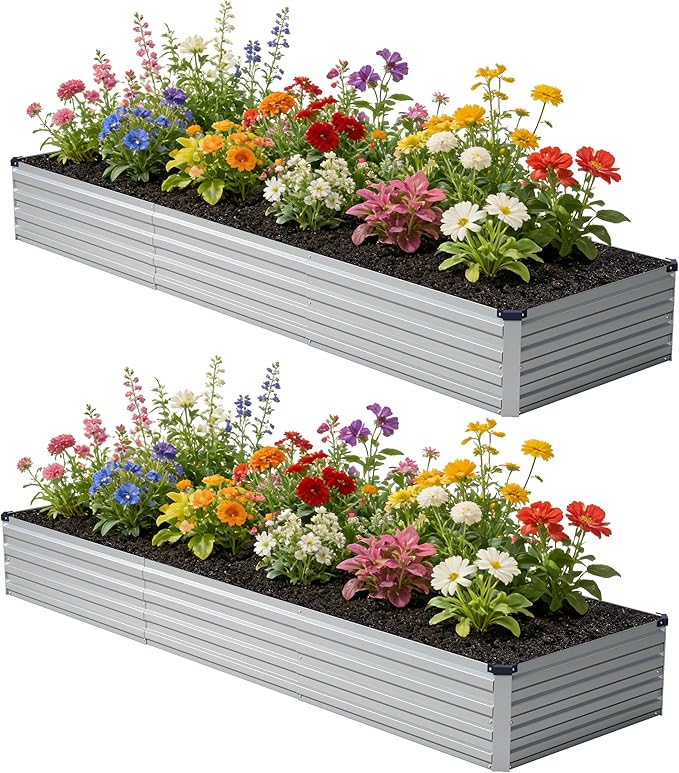 12x2x1 ft Galvanized Raised Garden Bed, Outdoor Planter Box Metal Patio Kit by Zunatu