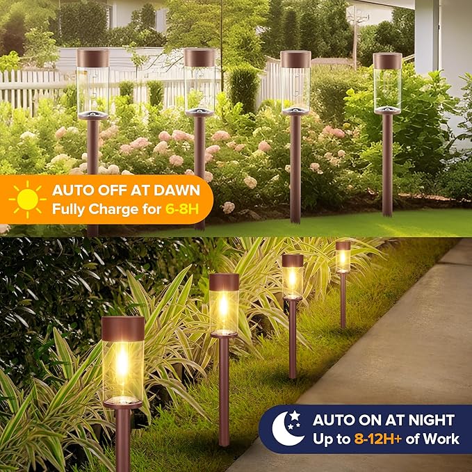 UME 10 Pack Solar Pathway Lights Outdoor, Bright Solar Garden Lights - Image 3