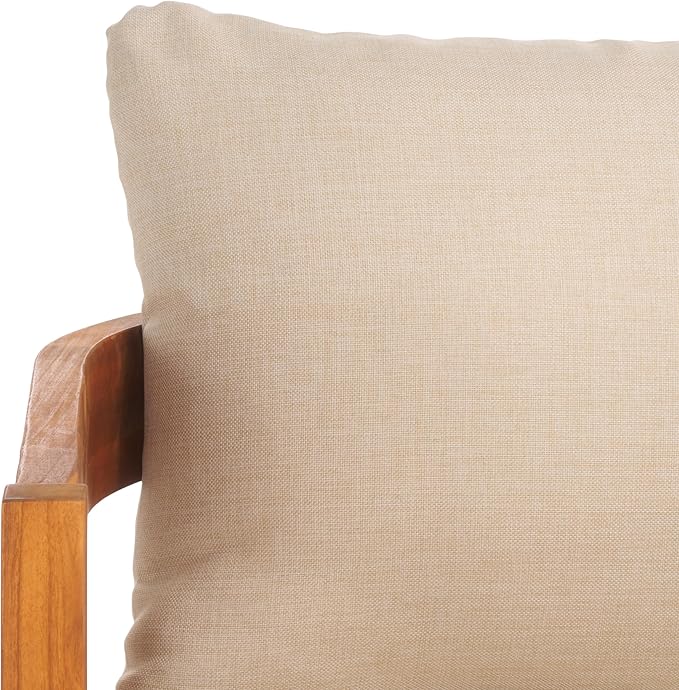 SAFAVIEH Outdoor Collection Owen Acacia Solid Wood Natural/Taupe Cushion - Image 12