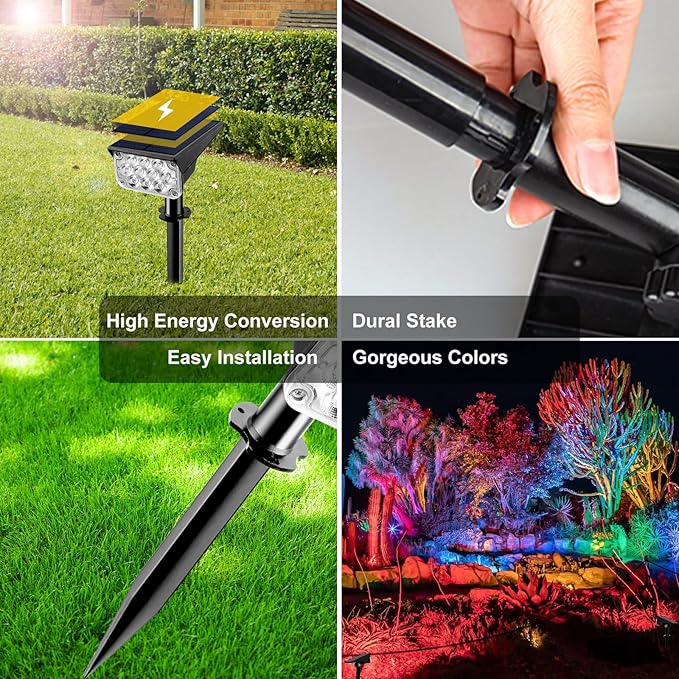 T-SUNUS 8 Pack Solar Color Landscape Spotlights, IP65 Waterproof Solar Powered - Image 8
