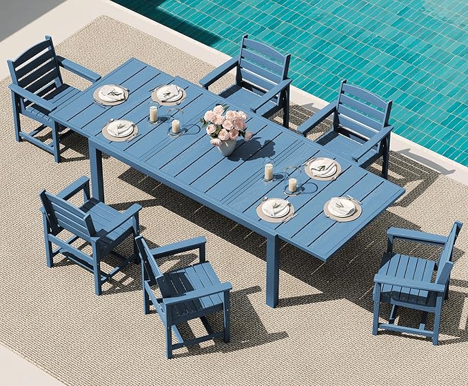 SERWALL 7-Piece Patio Dining Sets, All Weather HDPE Outdoor Furniture Set by SERWALL