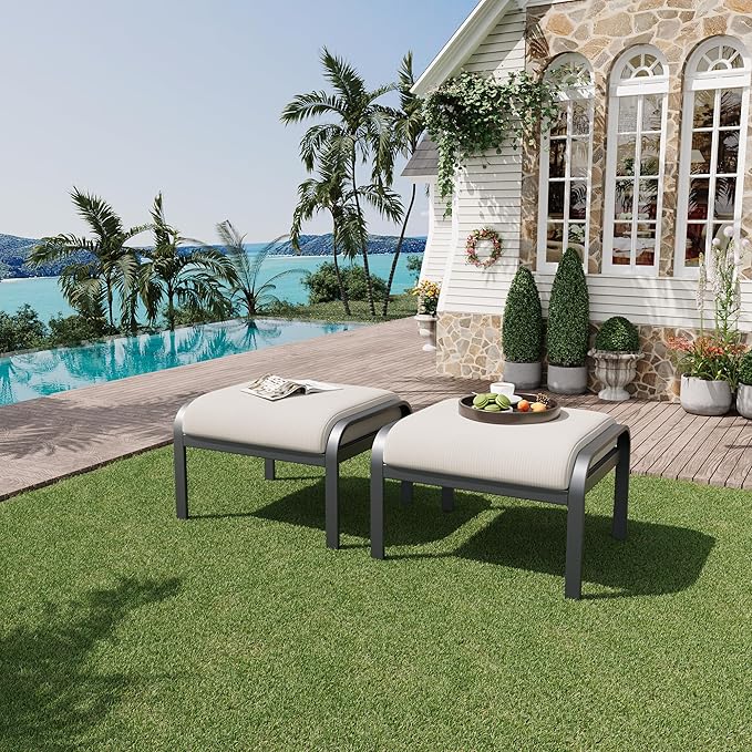 HOMREST Metal Outdoor Ottoman, 2-Piece Aluminum Footstool w/Removable Cushion - Image 2