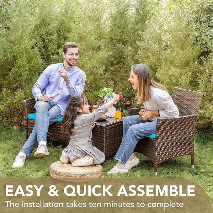 Devoko Patio Porch Furniture Sets 3 Pieces PE Rattan Wicker Chairs - Image 4